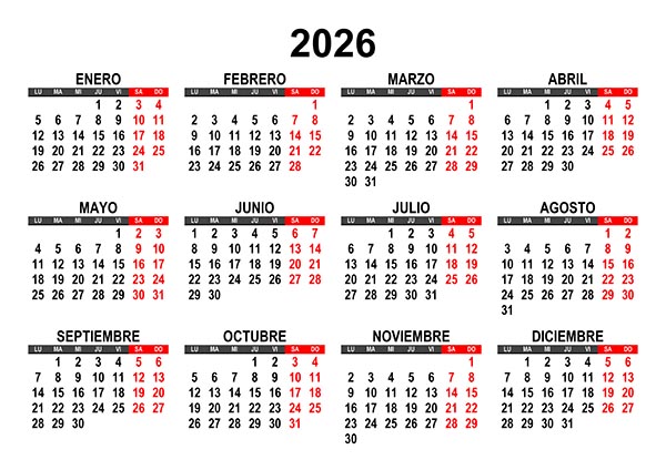 Calendario 2026 tamaño A3 para imprimir gratis