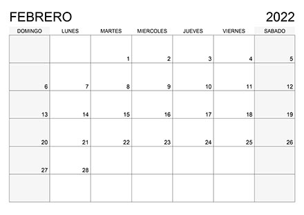Calendario febrero 2022 (el domingo es el primer día de la semana) calendario-2022-febrero-desde-el-domingo-01