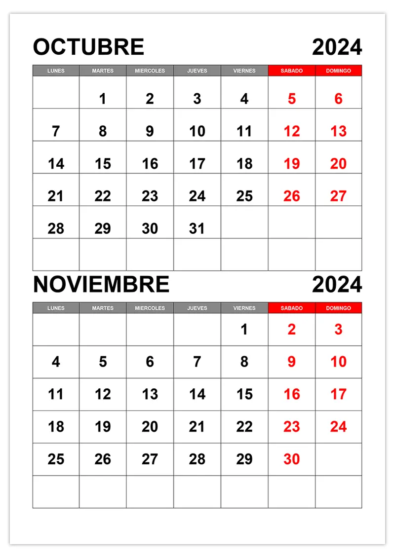 Calendario octubre, noviembre 2024 calendario-octubre-noviembre-2024